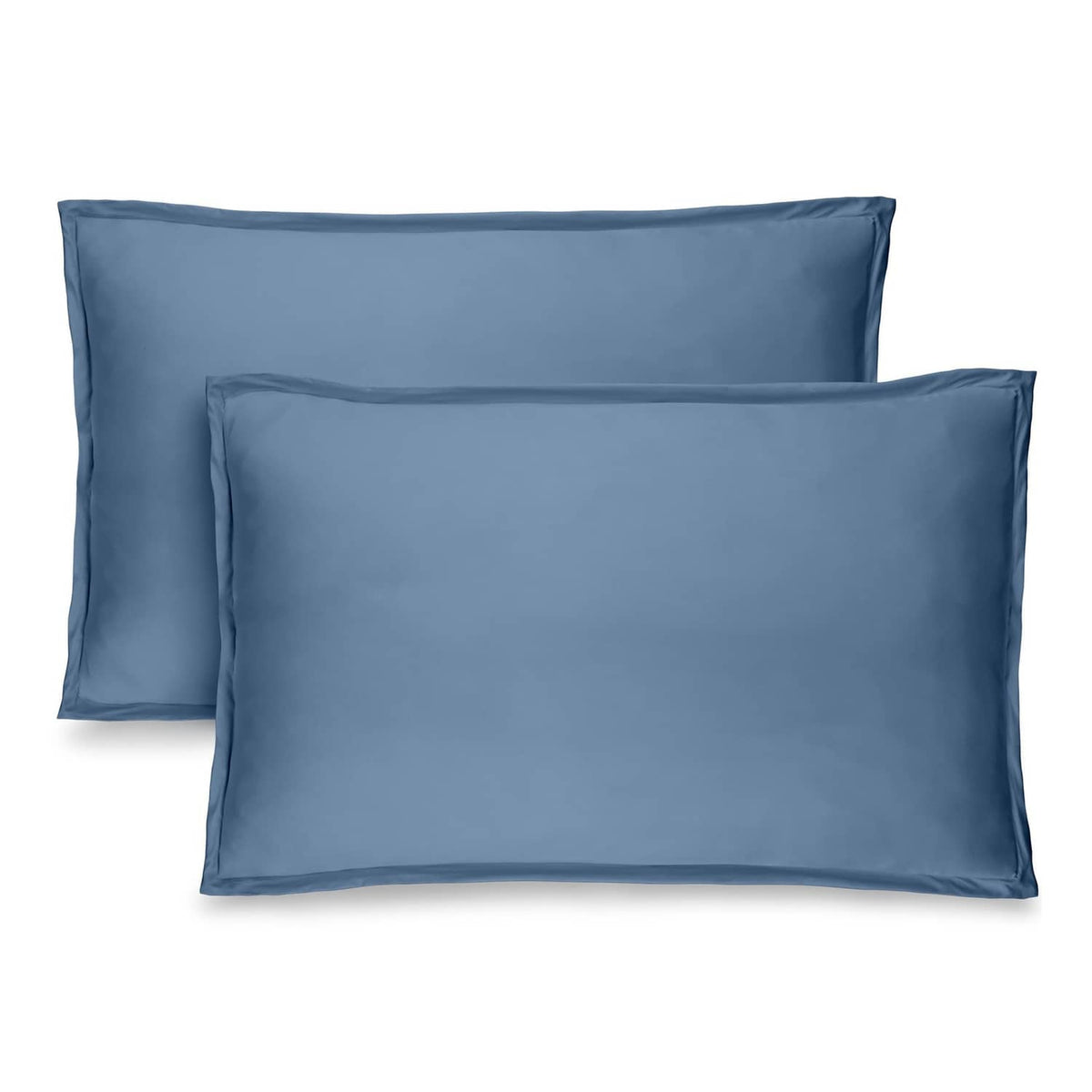 Blue microfiber standard pillow sham set, smooth front with hidden envelope-style opening