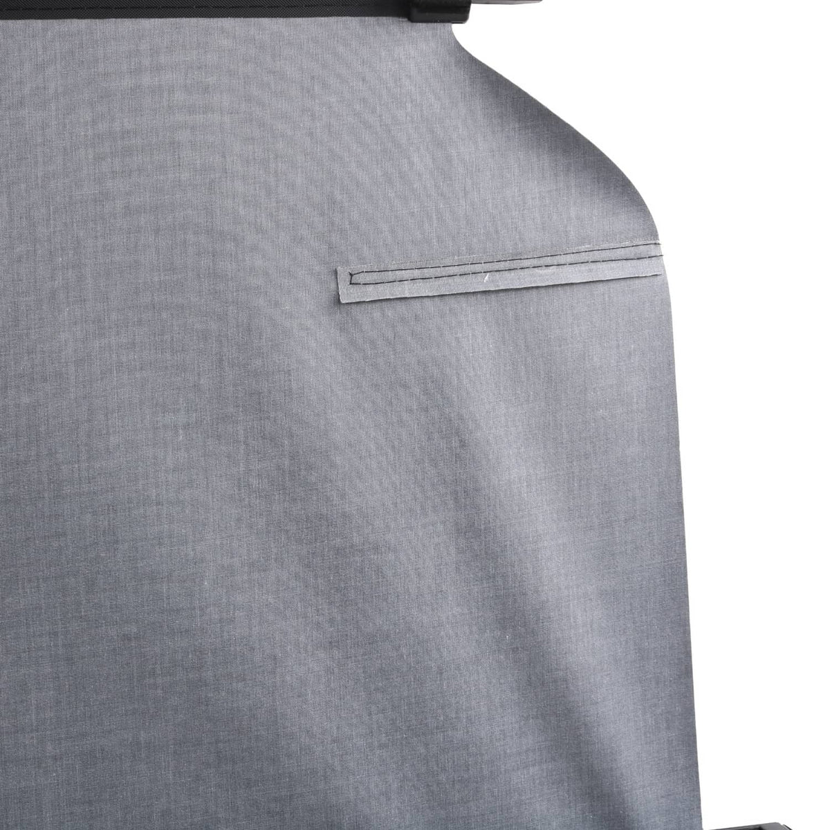 Rear cargo cover fabric panel with attachment slot/tab on edge
