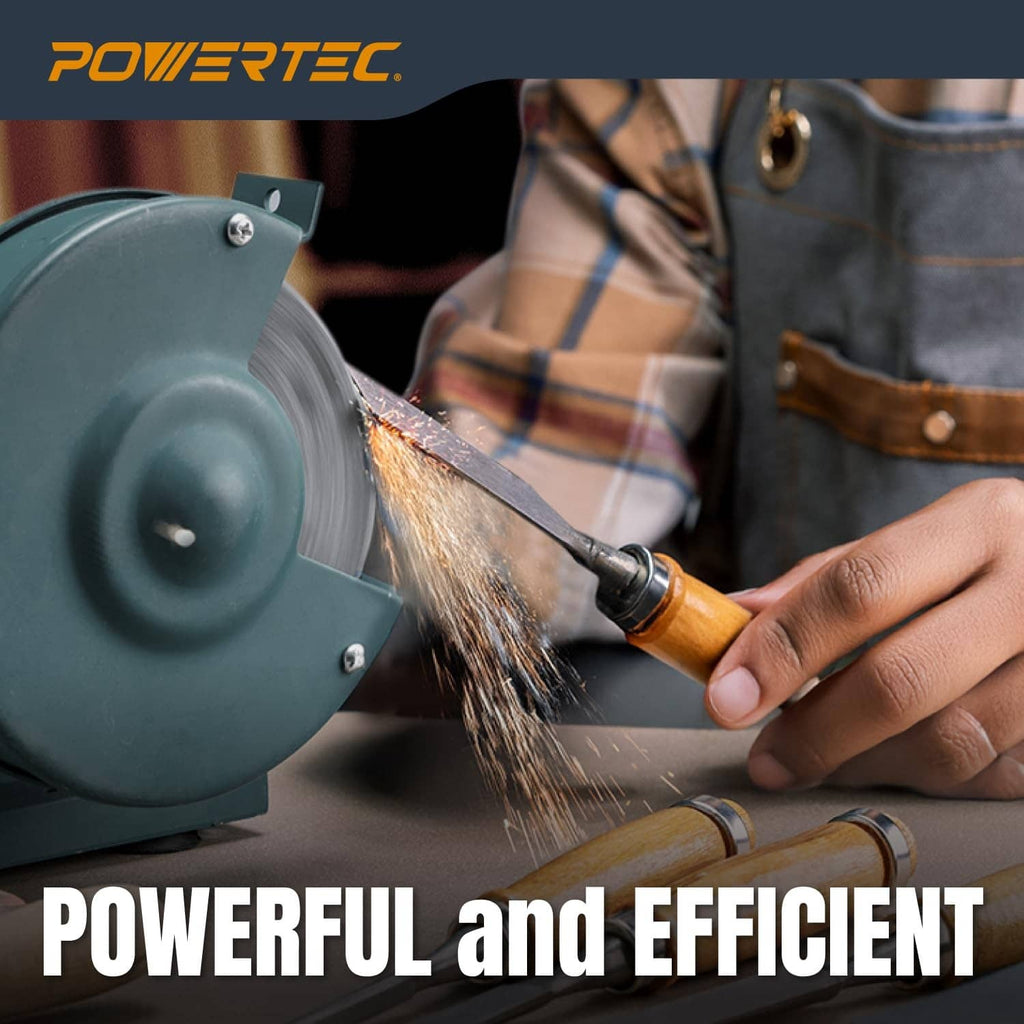 Bench grinder wheel grinding metal bar with sparks, hand holding tool