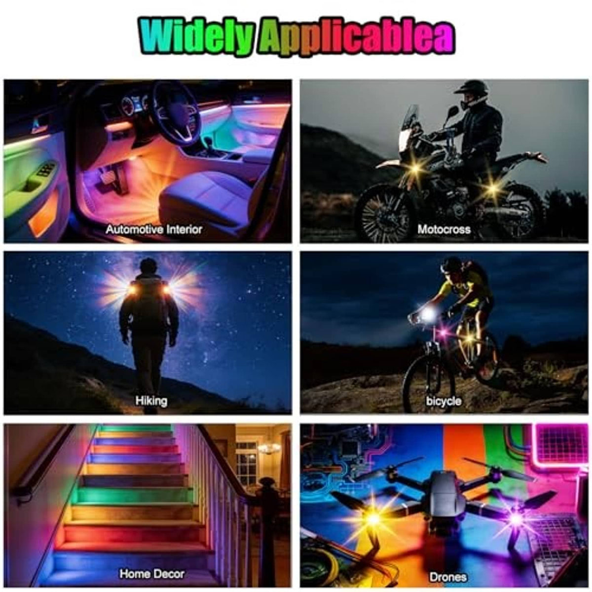 Wireless LED rock lights illuminating vehicles and stairs with multi-color effects