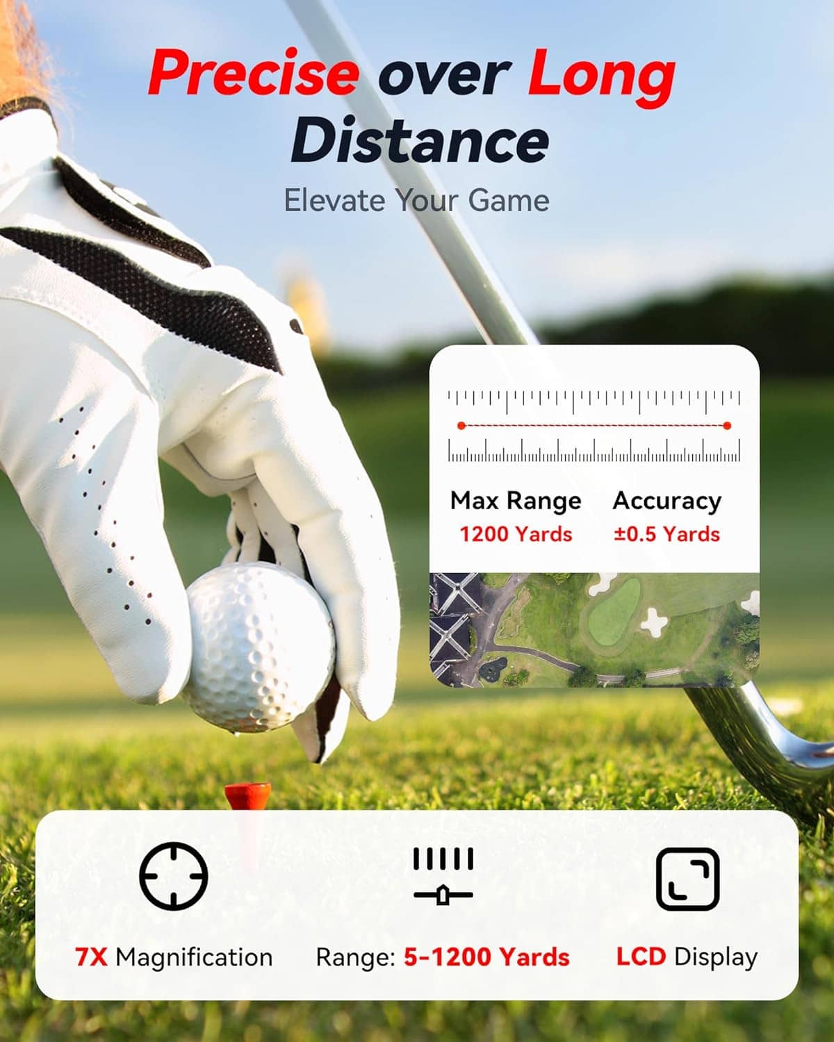 Black laser golf rangefinder with red and green controls, compact handheld design
