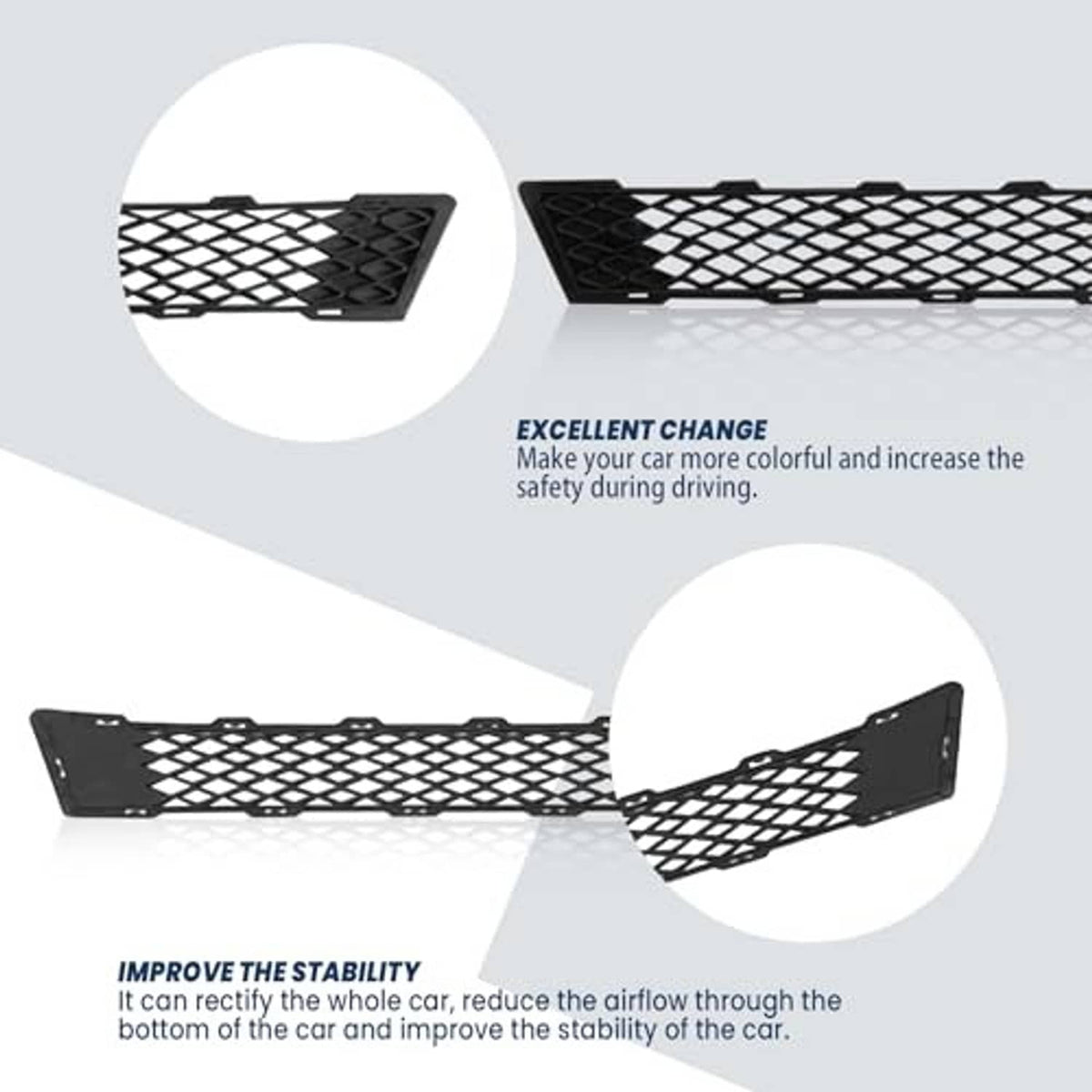 Front bumper lower grille kit, black mesh inserts with diamond pattern, two pieces