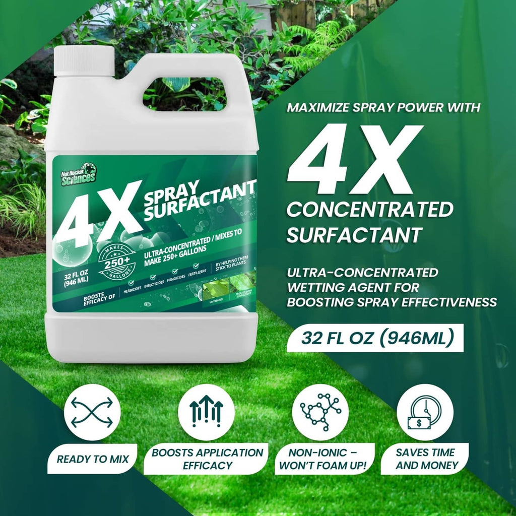 4X spray surfactant concentrate bottle, 32 fl oz, white bottle with green label
