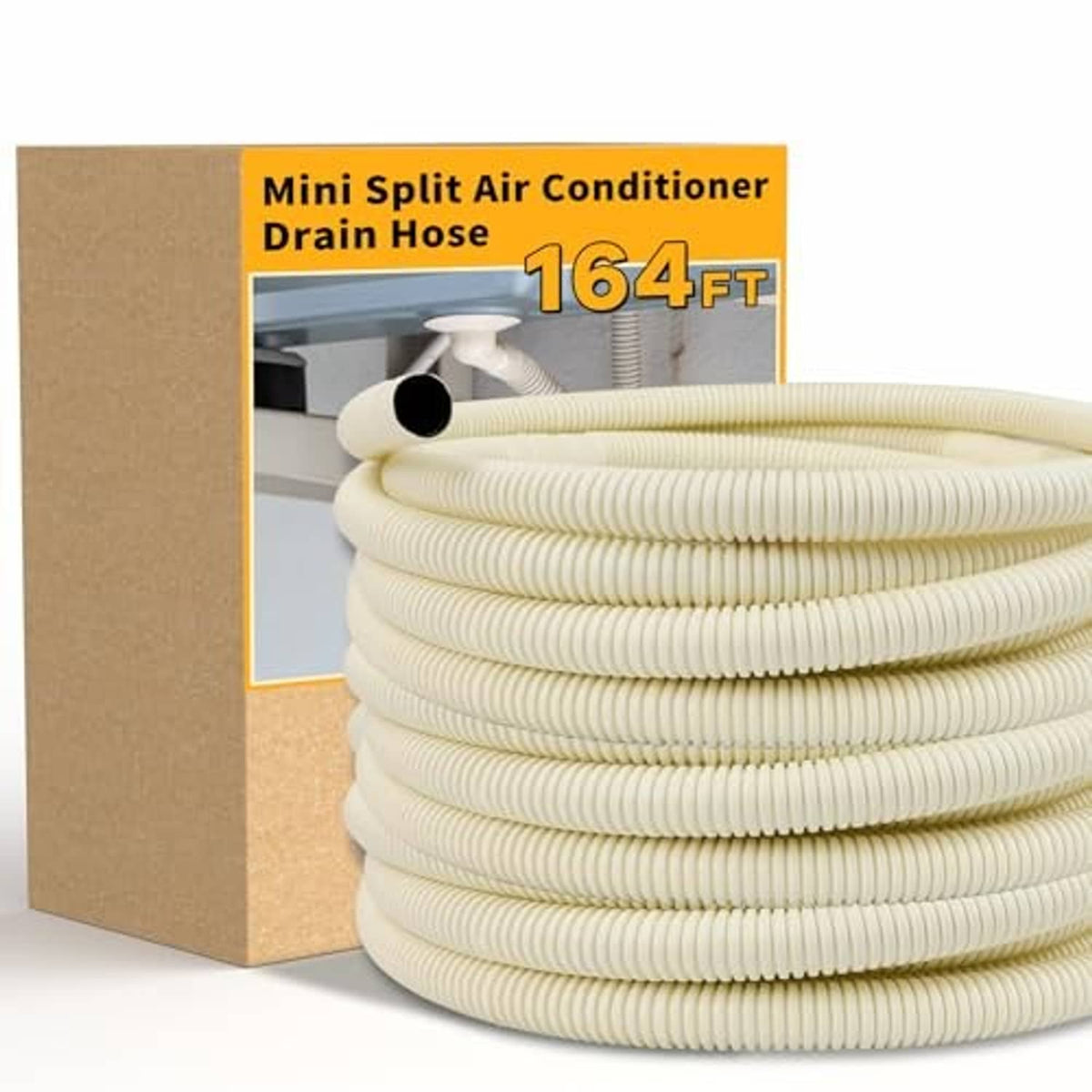 Mini split air conditioner drain hose coil with 164 ft length, pale cream tubing