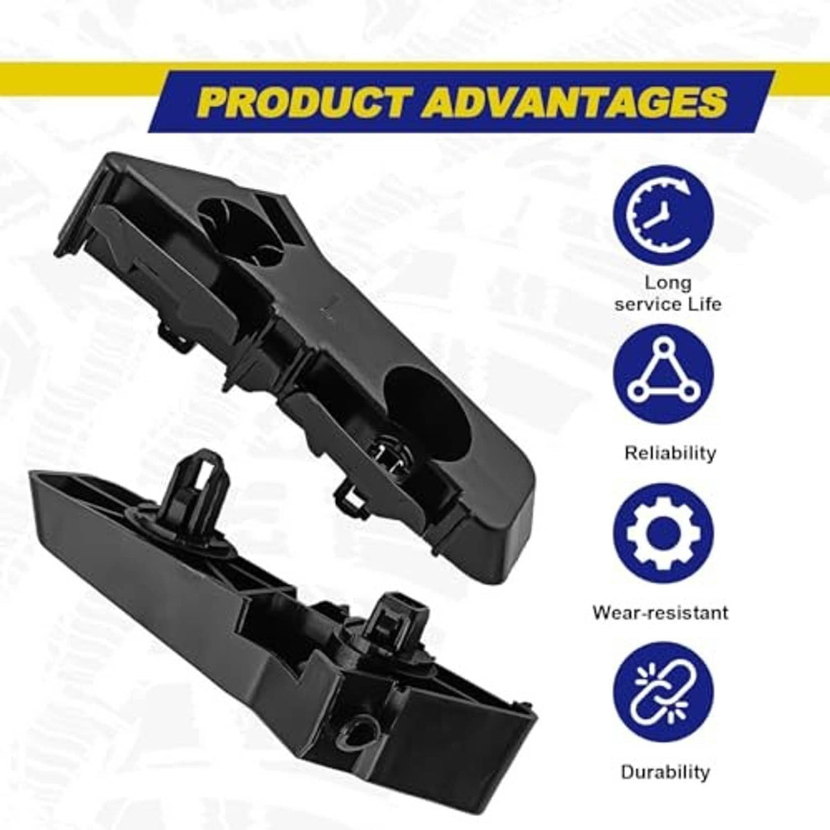 Black front bumper bracket set, angled view of left and right mounting sections.