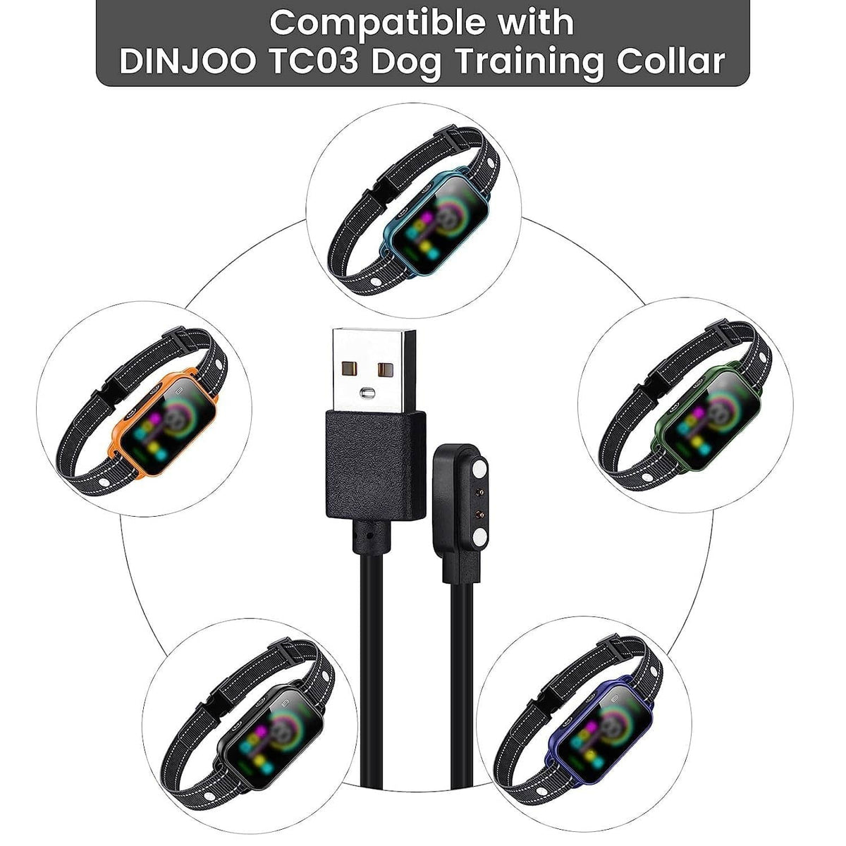 Black USB charging cable with magnetic connector for dog training collars