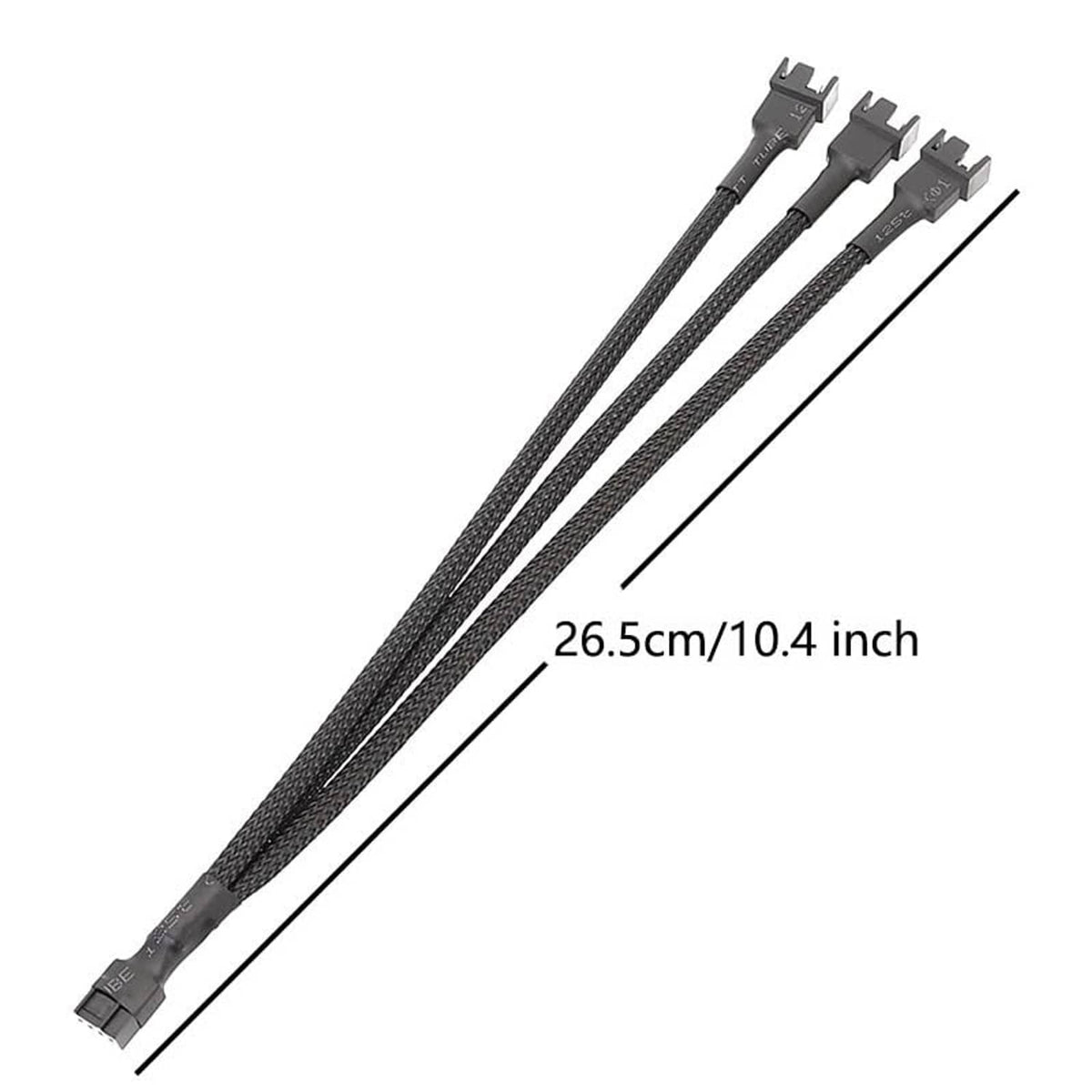 Fan splitter cable length 26.5cm (10.4 in), 4-pin to 3-way with three connectors