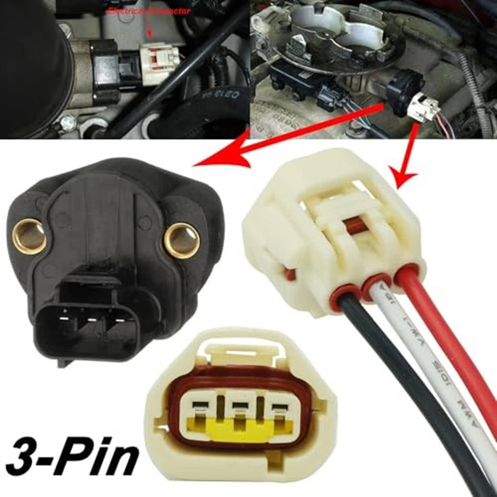 Throttle position sensor connector with red and black wires and 3-pin plug