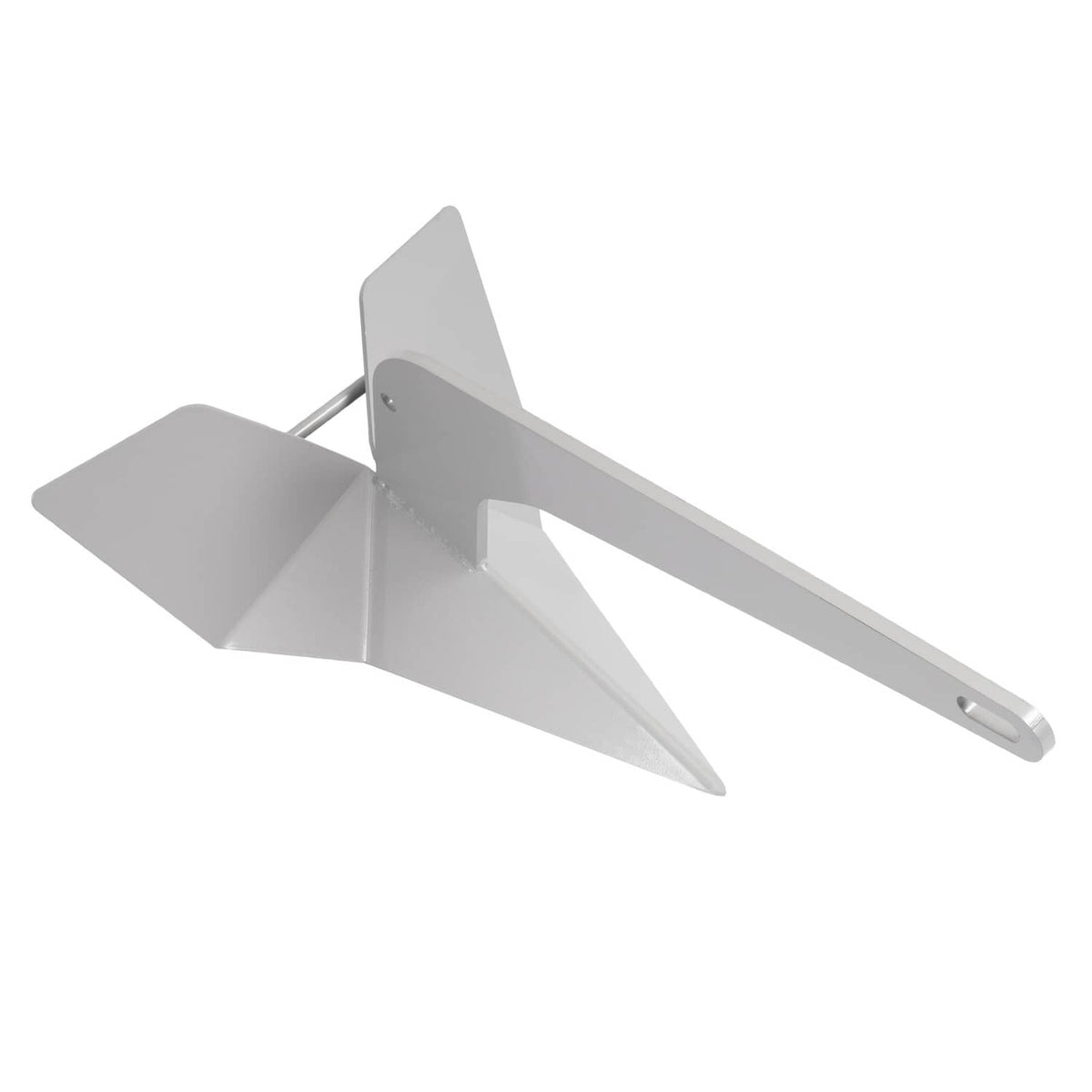 Delta style wing anchor matte gray, angled view showing fluke hinges and shank