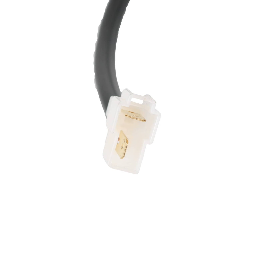 White electrical connector on black cable for electric water pump