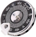 Black chromatic pitch pipe tuner with chrome circular scale and note symbols