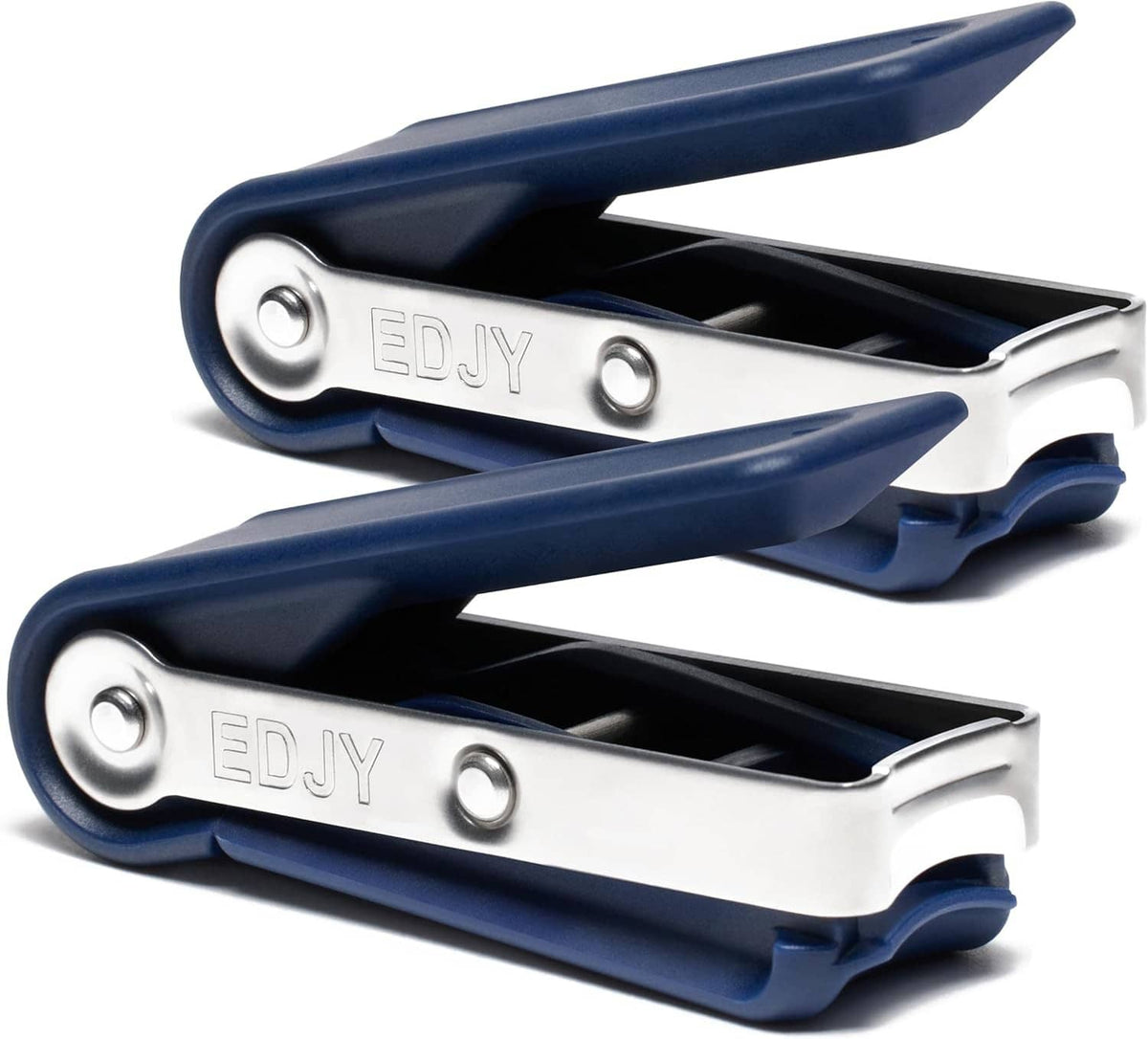 Navy stainless steel fingernail cutters, 2-pack with spring-action clipper jaws