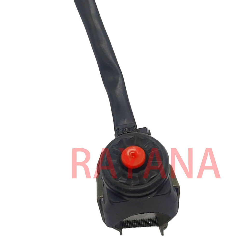 Motorcycle kill switch button module with red cap and black cable for handlebar