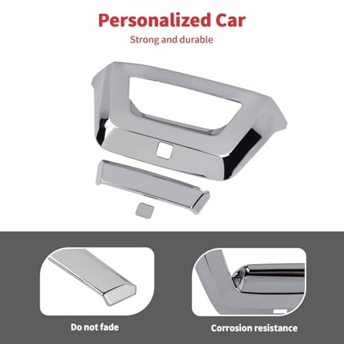 Chrome tailgate handle cover components, bezel and base pieces set