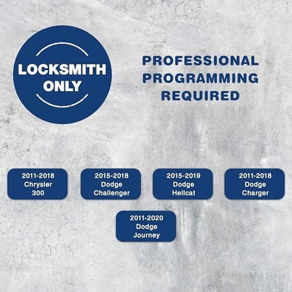 Key fob programming requirements infographic: locksmith only, professional programming required