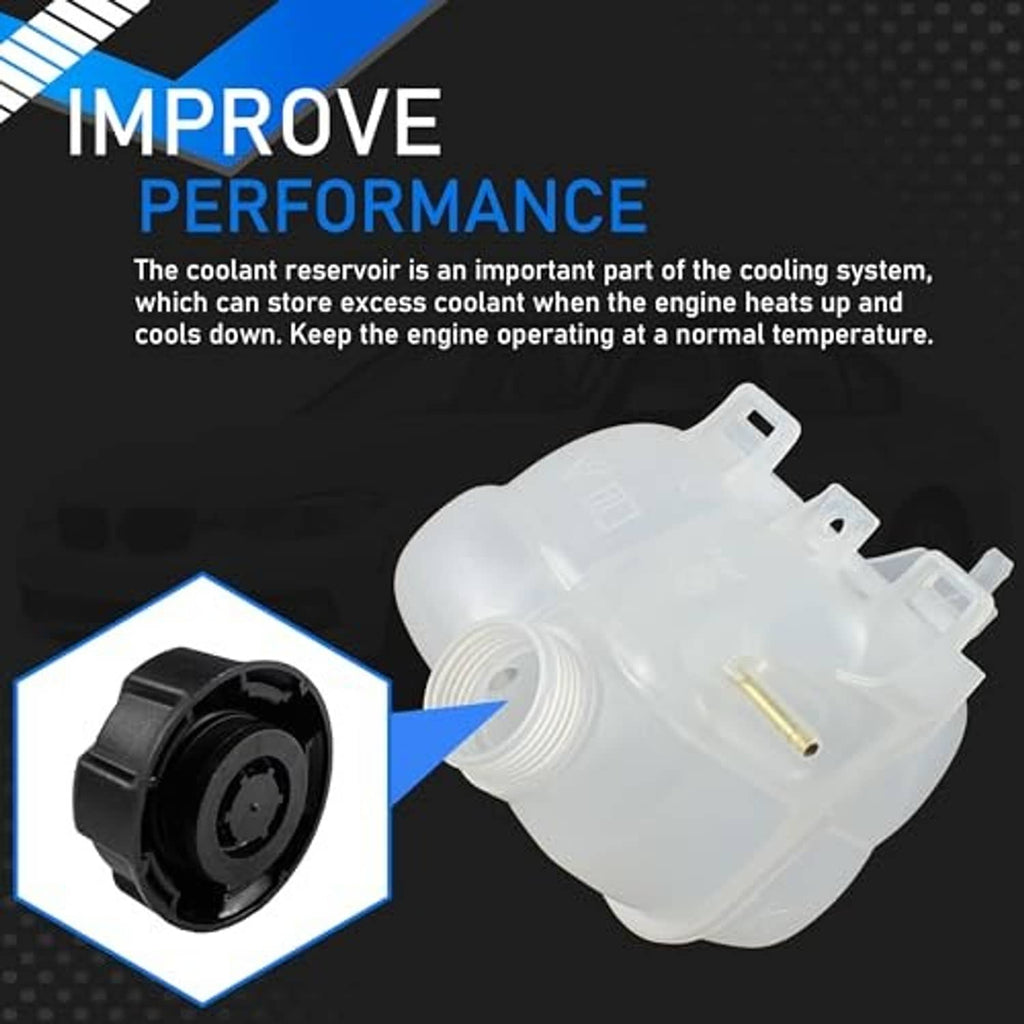 Radiator overflow reservoir tank with cap, translucent white plastic with hose outlets