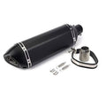 Matte black exhaust muffler with silver clamp bands, end outlet, and included hardware