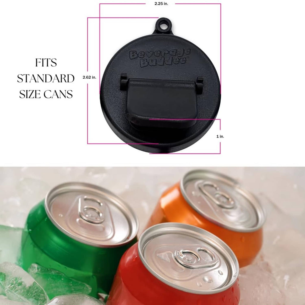 Round black beverage can cover with hinged snap lid for standard size cans