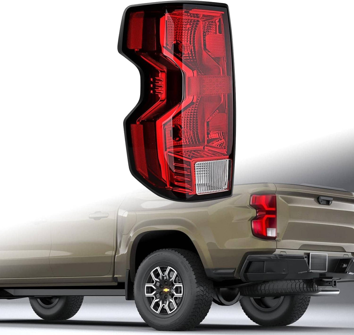 Left tail light installed on pickup rear quarter with red and clear sections