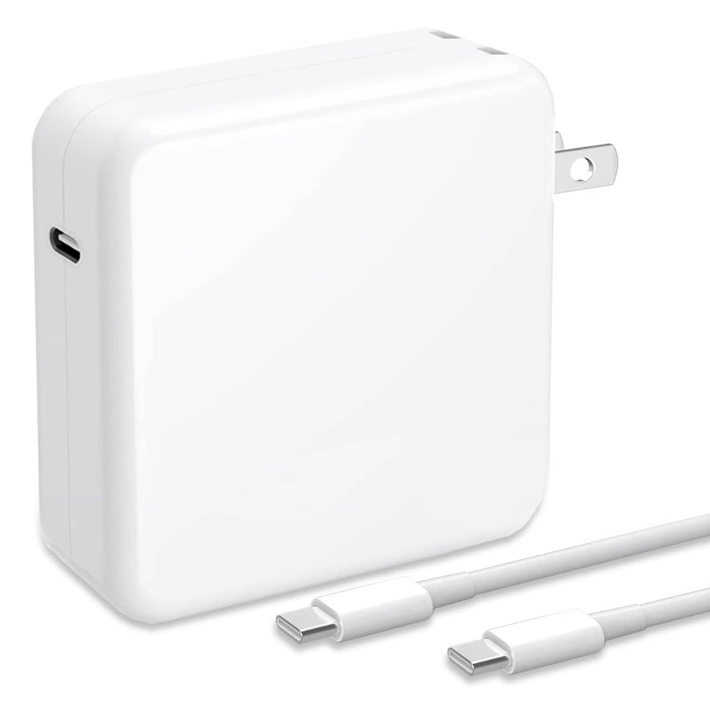 White 100W USB-C power adapter with foldable plug and USB-C charging cable