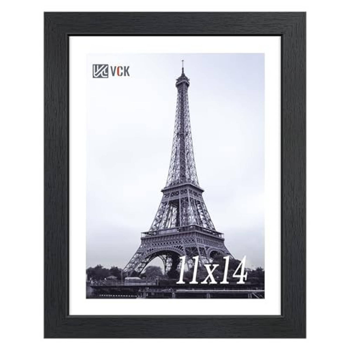 Black 11x14 wood picture frame with white mat and clear front