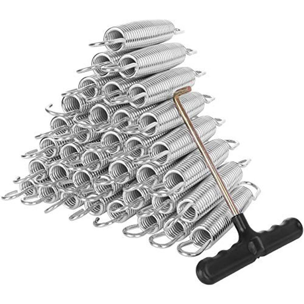 Galvanized steel trampoline replacement springs with T-hook ends and black installation handle