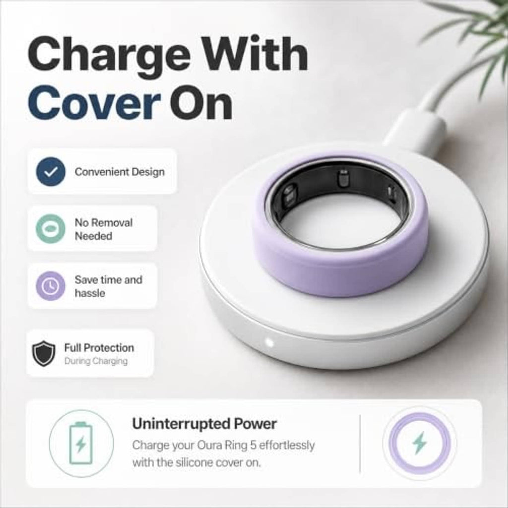 Purple silicone ring cover placed on a charging dock cradle