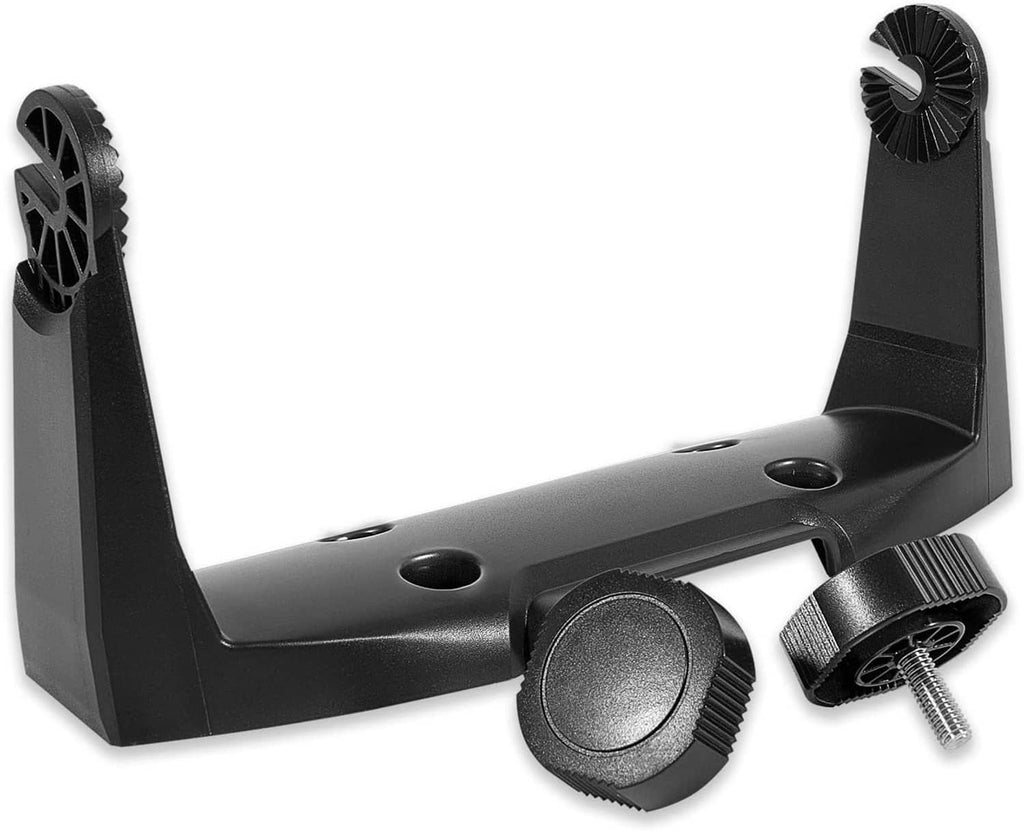 Black mounting bracket with center knob dial and wing screw for arm attachment