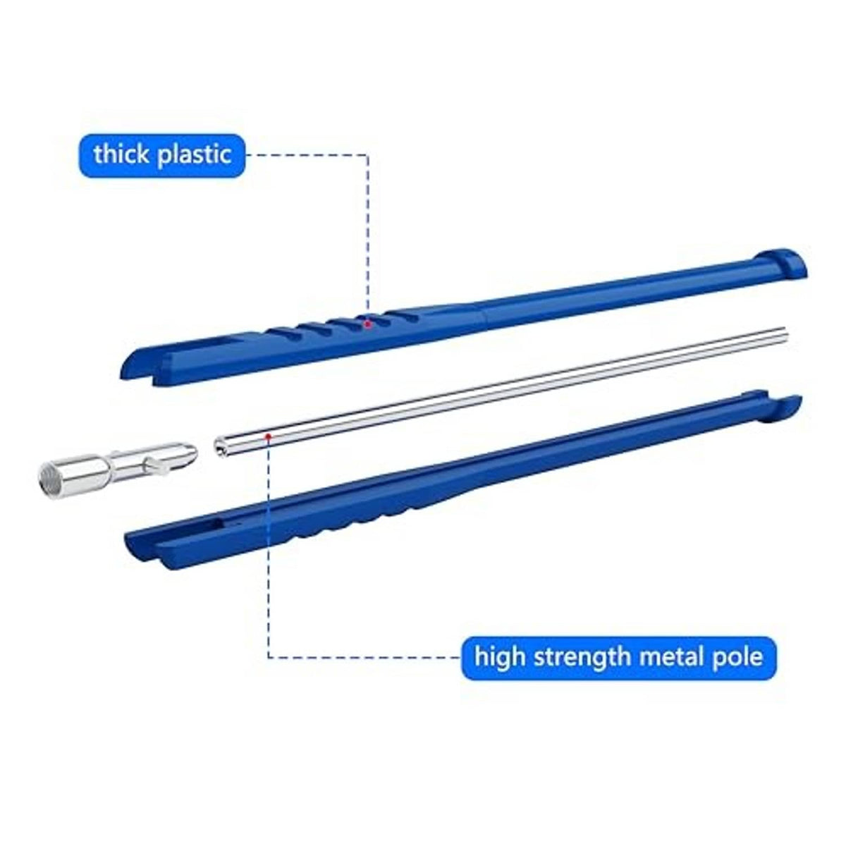 Blue tire valve core remover tool with metal rod attachments and puller handle