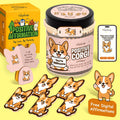 Positive corgi affirmation gift set with storage jar, box, and bracelet