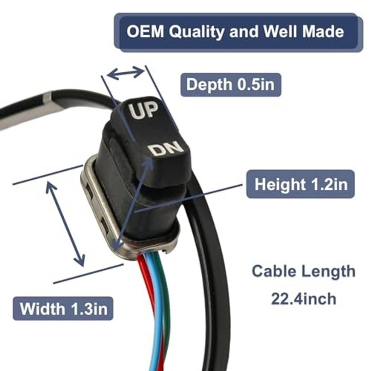 Outboard trim & tilt remote switch with black UP/DN rocker and bundled colored cables