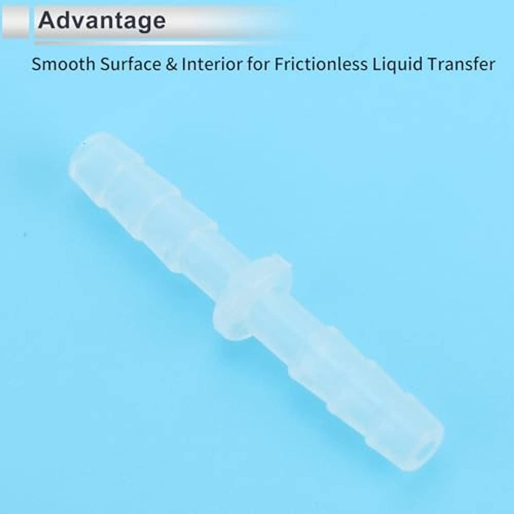 Clear plastic straight hose barb connector with smooth internal bore