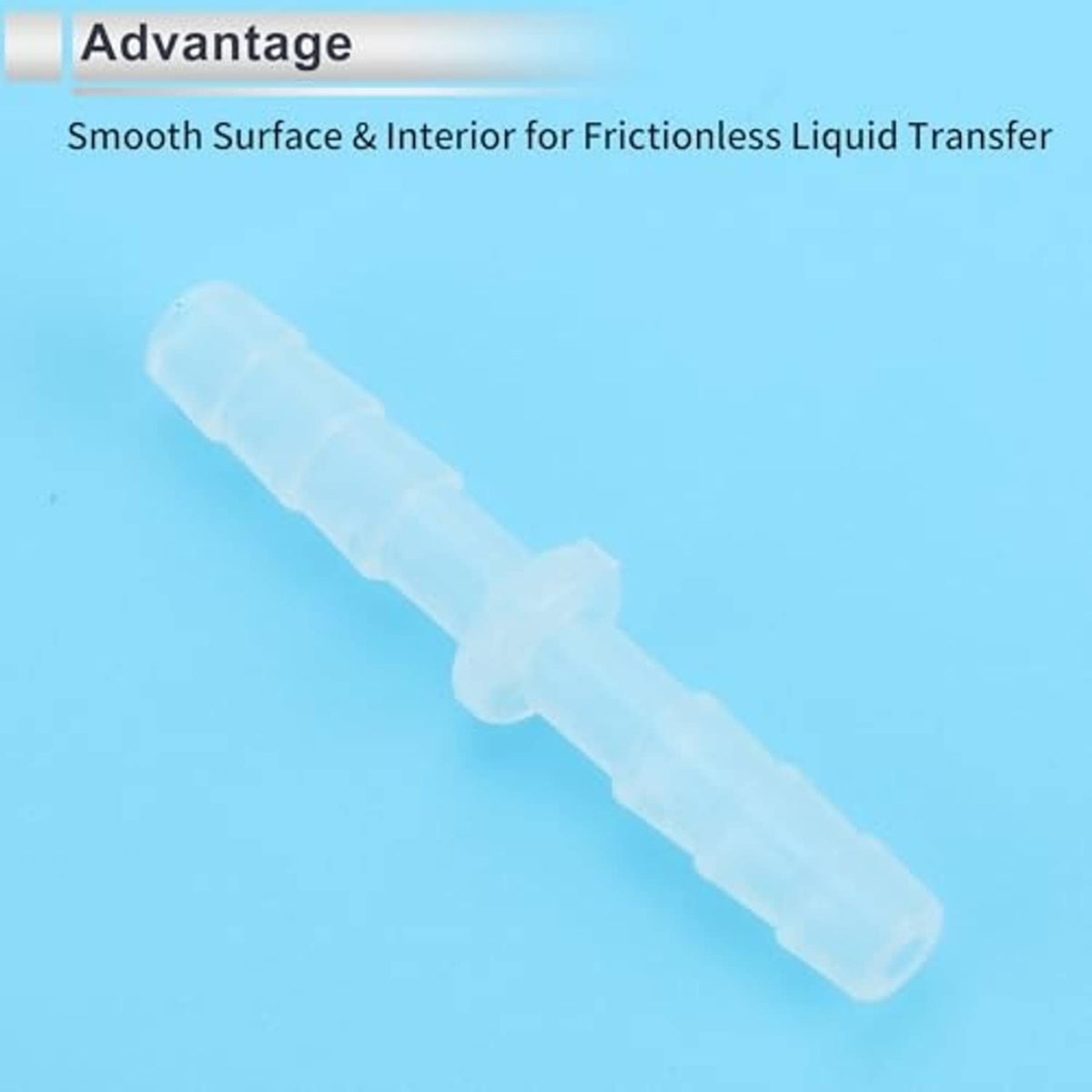 Clear plastic straight hose barb connector with smooth internal bore
