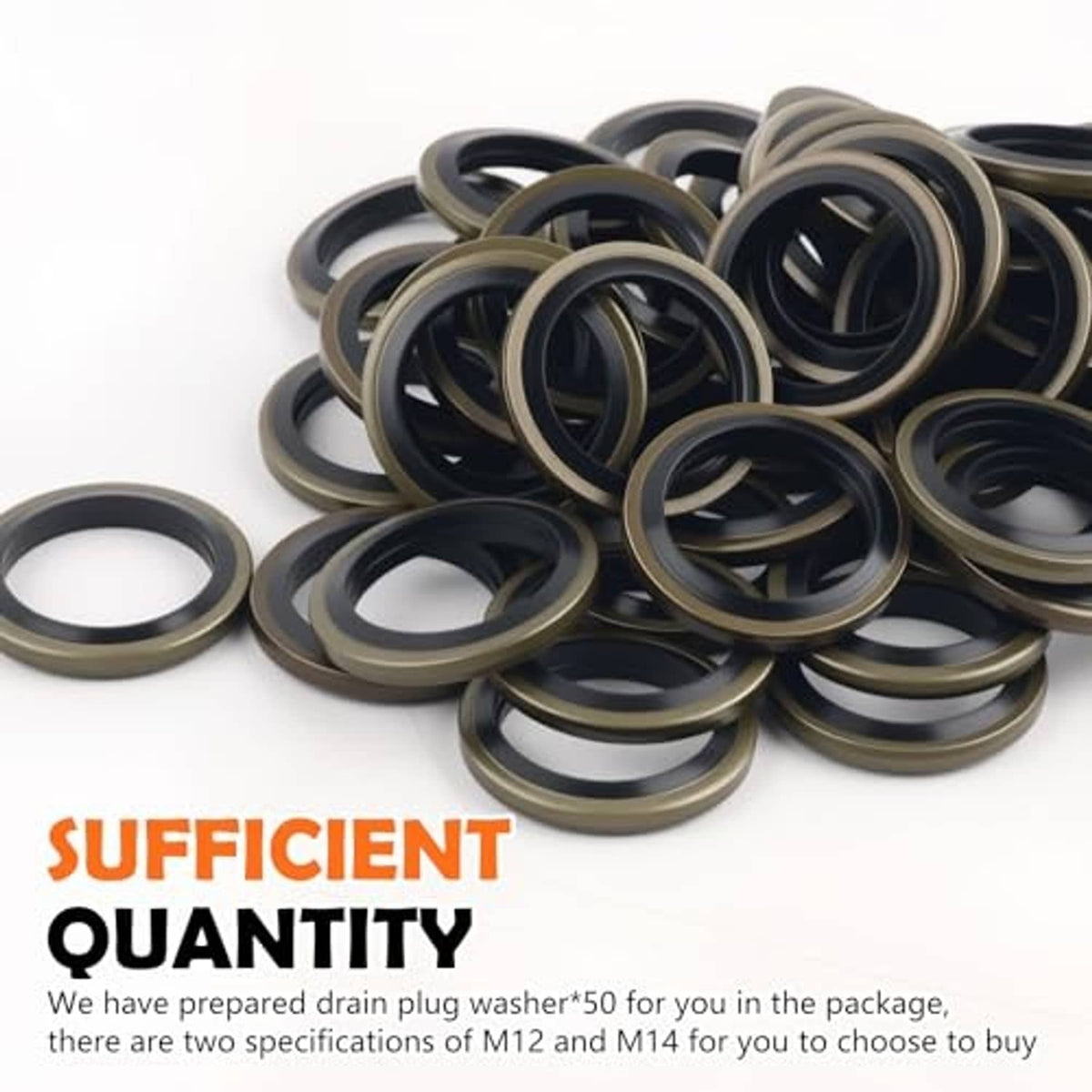 Set of M14 oil drain plug gasket rings, multiple rubber seals with metal bases