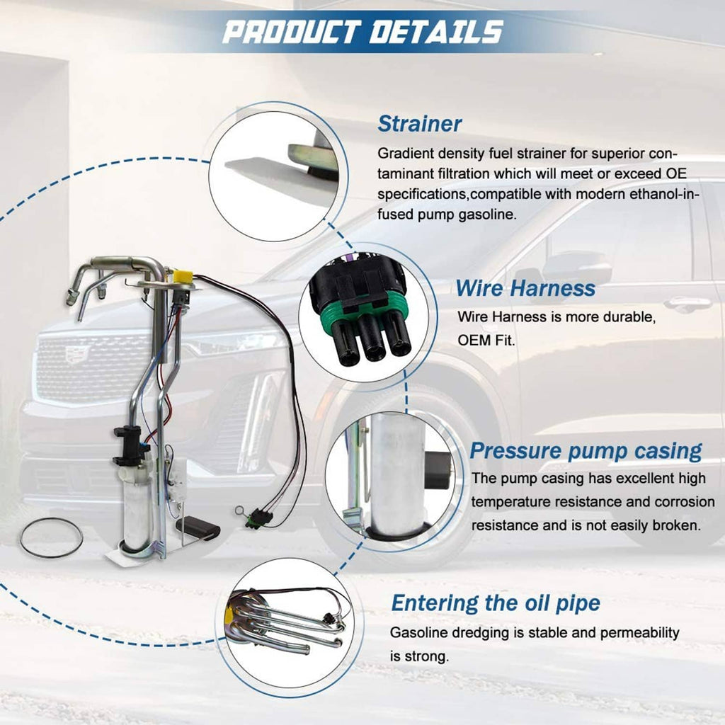 Fuel pump module assembly parts diagram: strainer, wire harness, pressure pump casing, seal