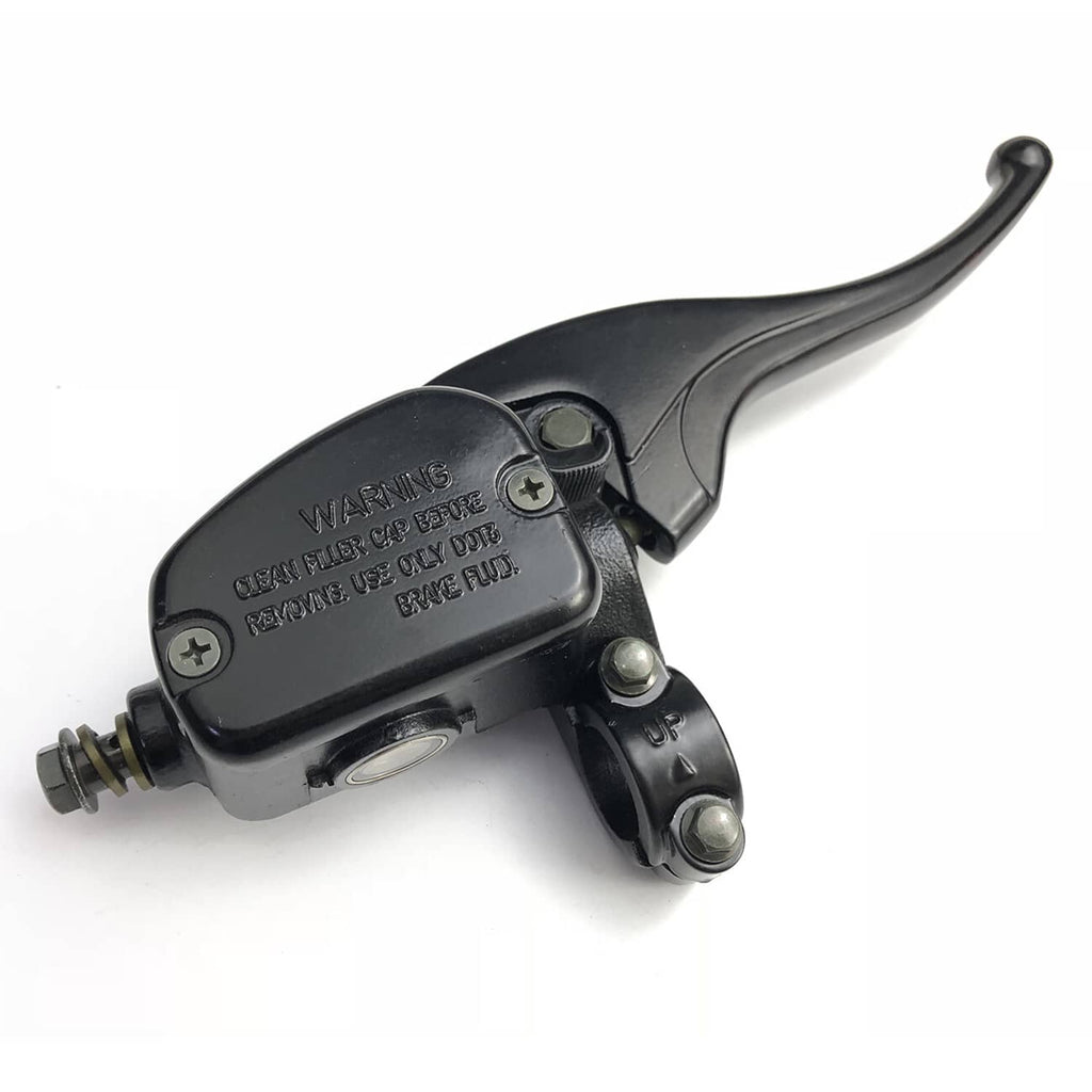 Right brake master cylinder lever with warning reservoir cap and front mounting hardware