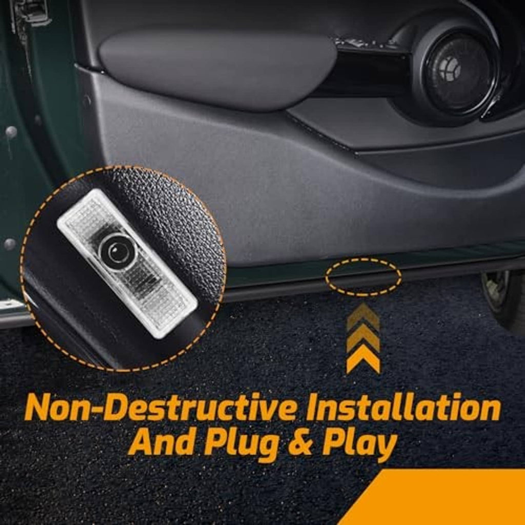 Transparent car door projector light installed in the door panel opening