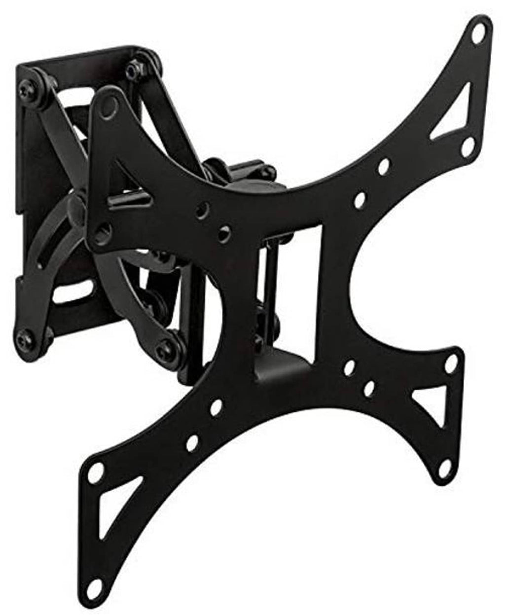 Black full-motion TV wall mount bracket with pivot arms and dual mounting plate