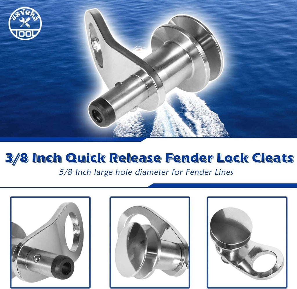 Stainless steel quick-release fender lock cleat, side view with circular receiver