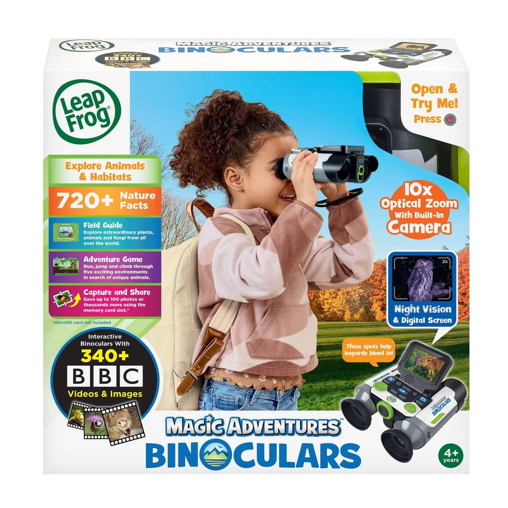 LeapFrog Magic Adventures binoculars retail box with features and screen