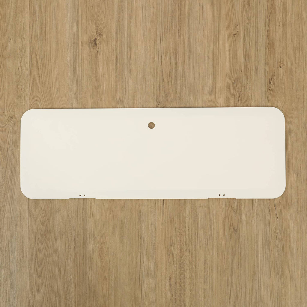 Boat locker door cover lid, white panel with cutout screw holes and rounded end corners