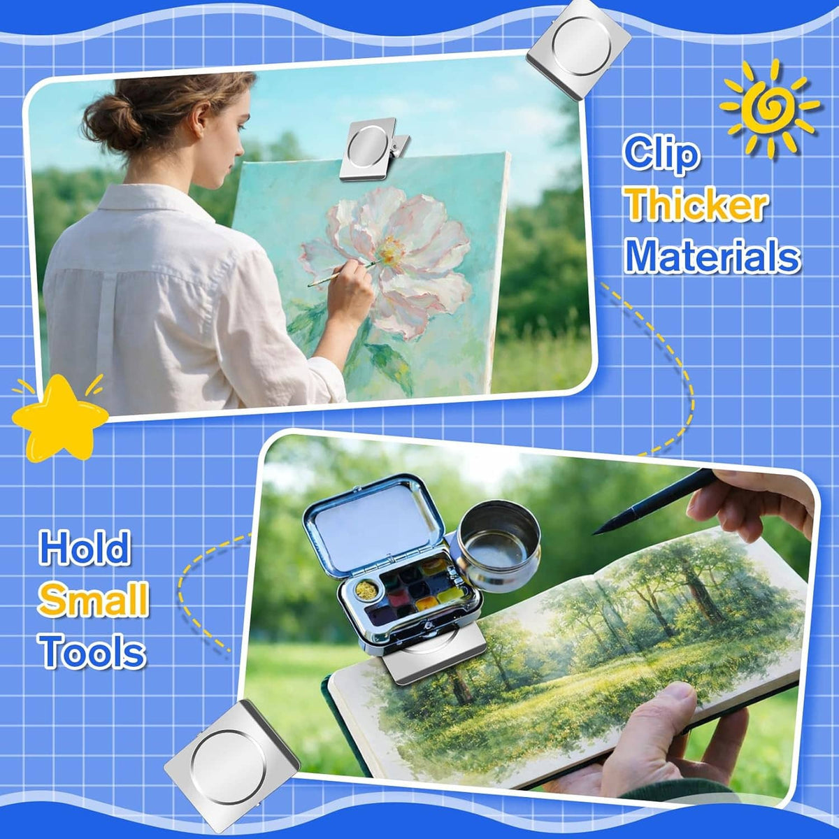 Small tool magnetic holder clip, silver cube design with round magnet face