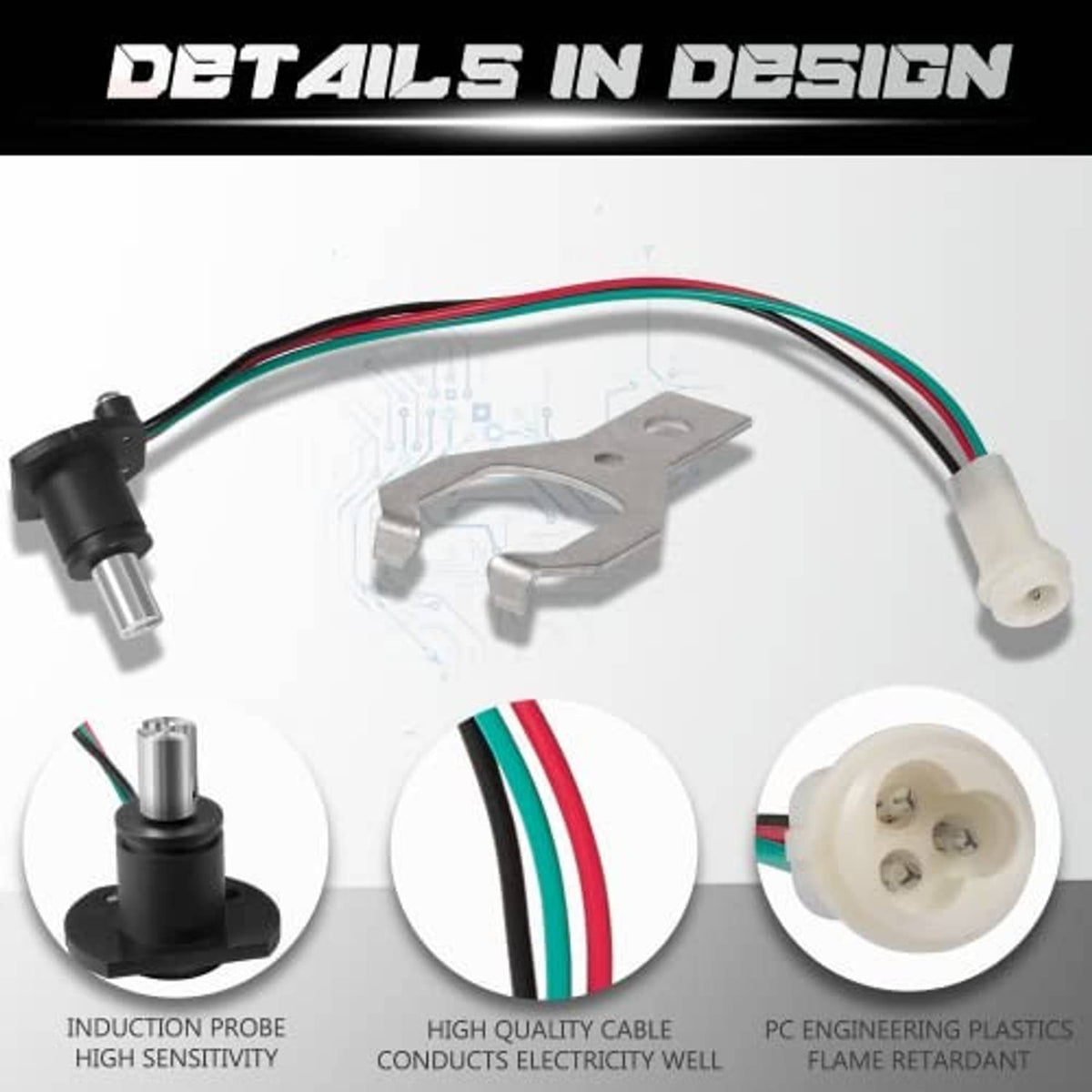 Potentiometer sensor kit with cable, metal bracket, black probe connector, and white socket