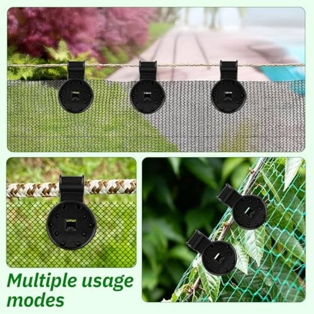 Black shade cloth net clips fastening fabric edge with barbed round base