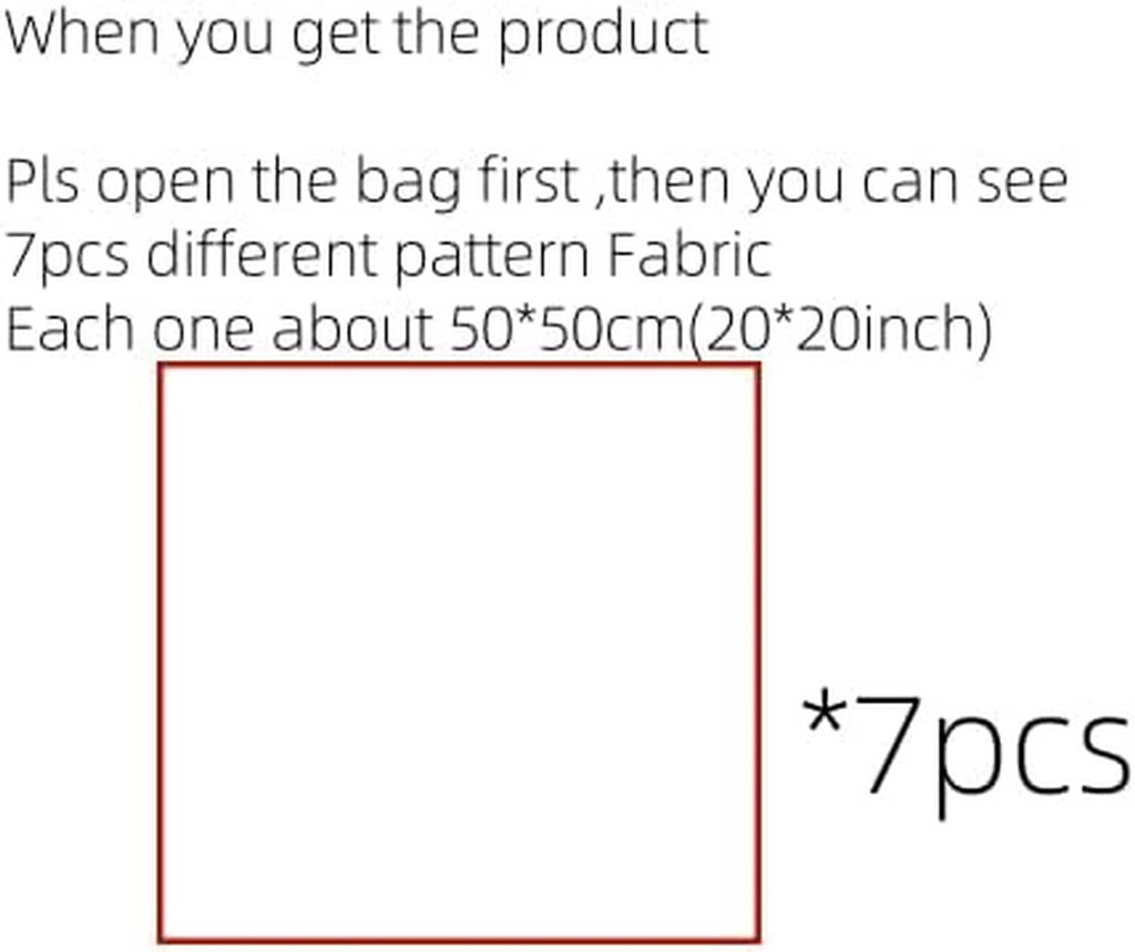 Diagram showing 7 cotton fabric squares, each about 20 x 20 in