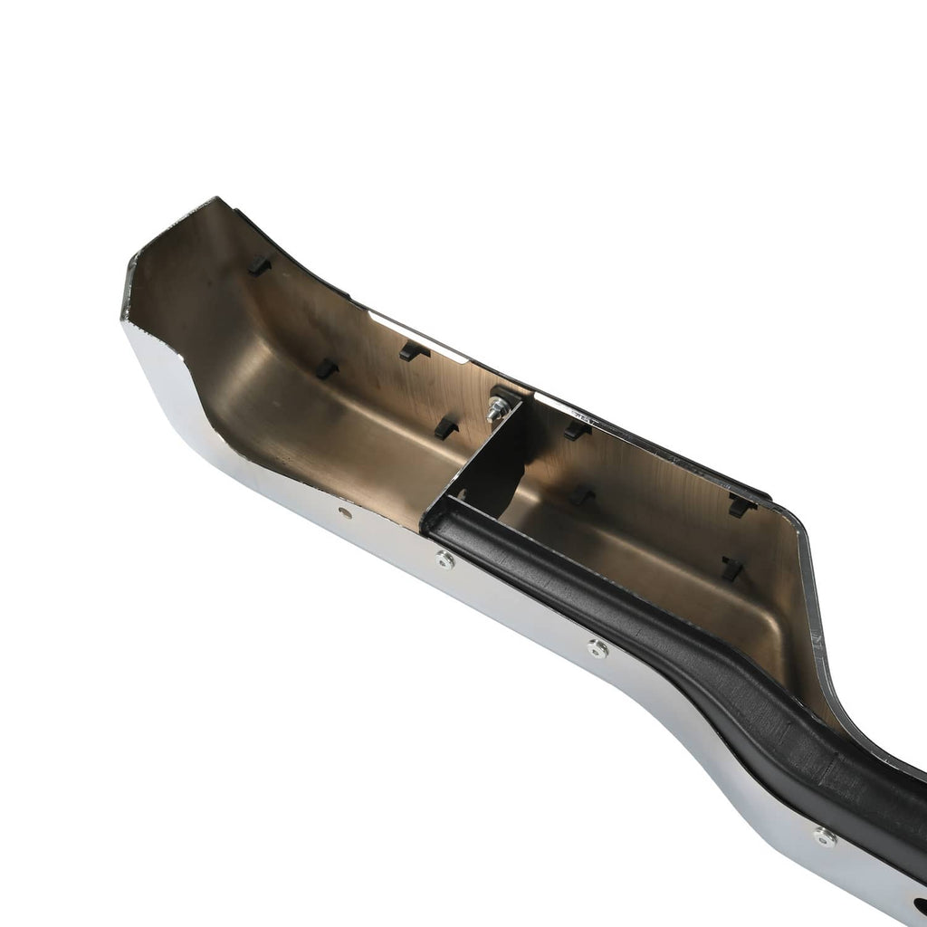 Rear step bumper face bar inner bracket, chrome shell with black rubber edge