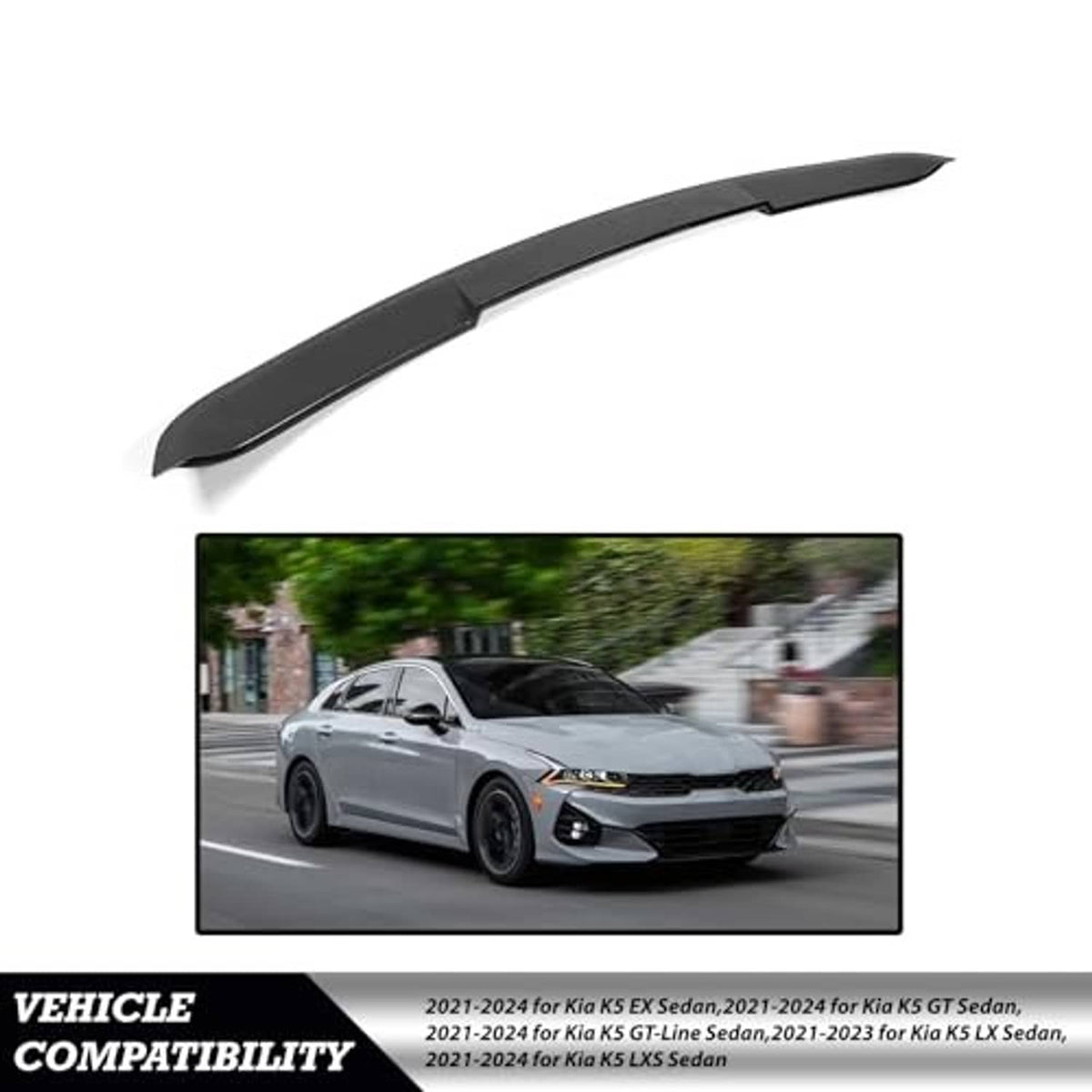 Glossy black ABS roof spoiler piece with curved shape for easy fit
