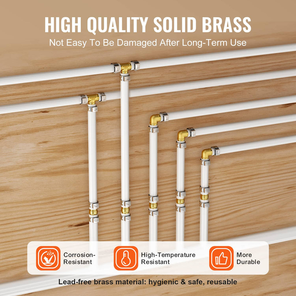 Solid brass clamp-style elbow pipe fitting with attached clamp rings