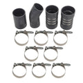 Black intercooler hose couplers with stainless steel clamp rings and screws, set of 3–4