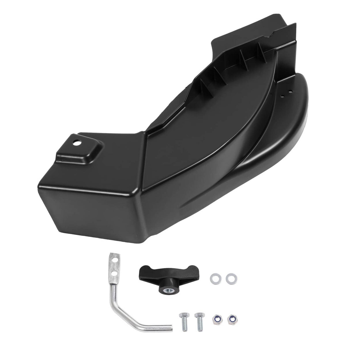 Black mulching plug chute with baffle fins and included installation hardware
